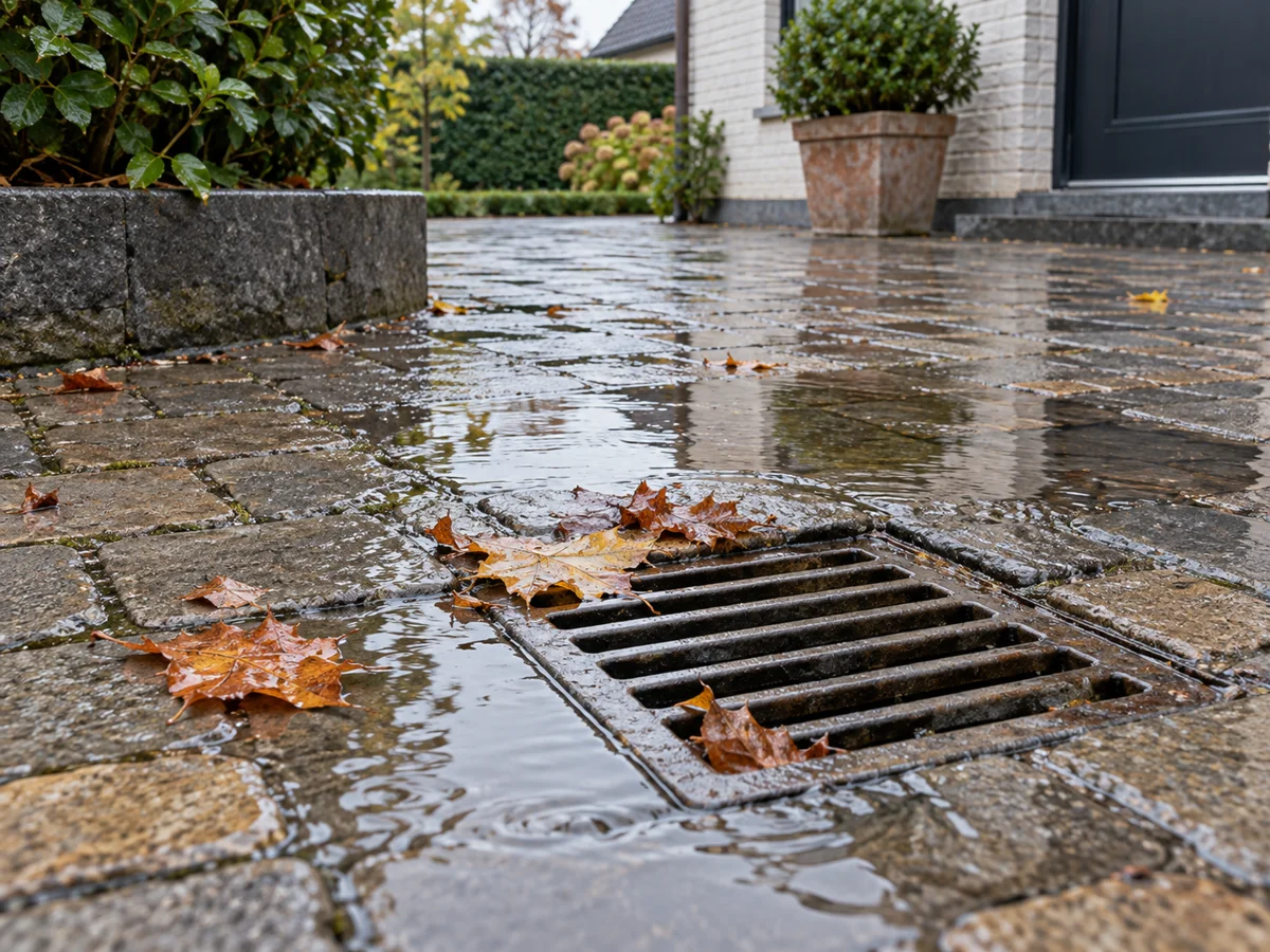 Eau stagnante autour d’un avaloir après la pluie — diagnostic d’évacuation à Nivelles