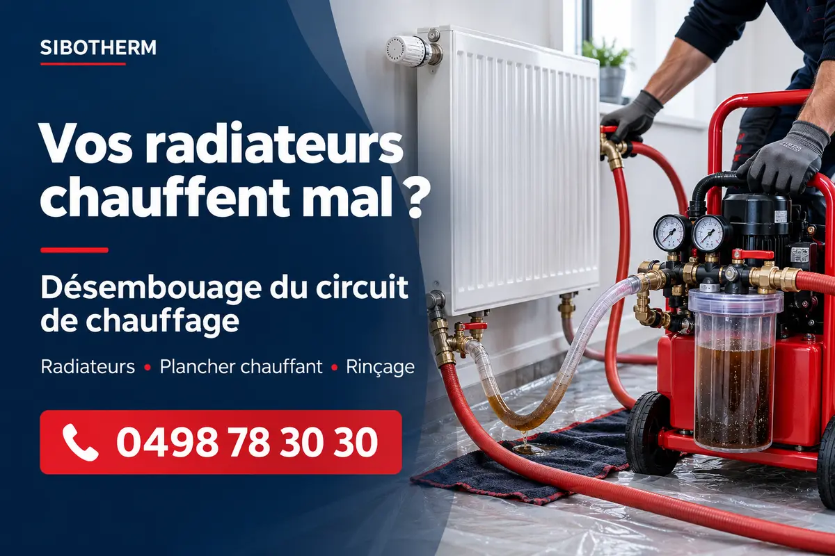 Vos radiateurs chauffent mal ? Désembouage du circuit de chauffage, radiateurs et plancher chauffant — Sibotherm : 0498 78 30 30