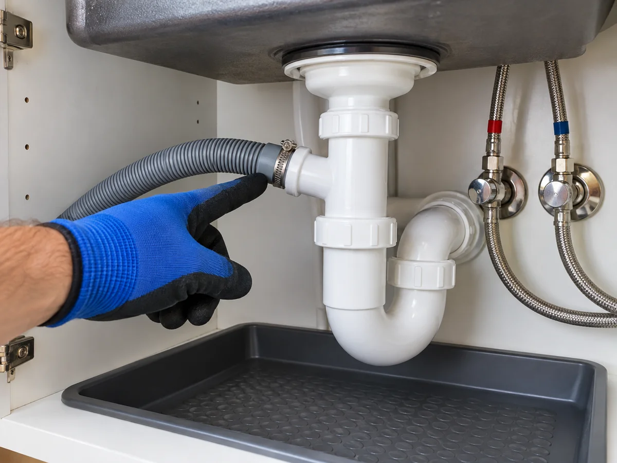 Contrôle du raccordement d’évacuation d’un lave-vaisselle sous évier — service de débouchage à Rixensart