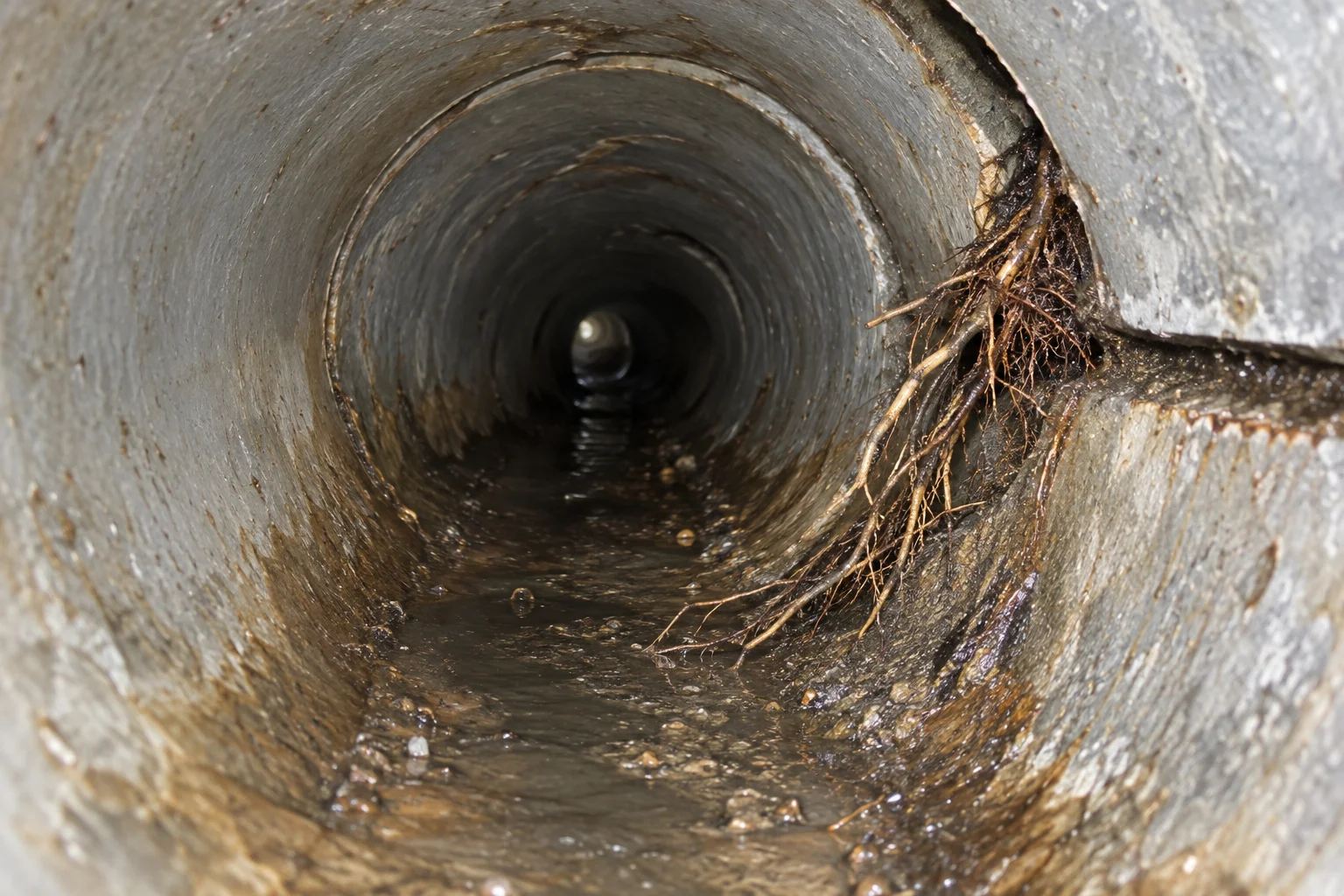 Racines entrant par un joint dans une canalisation enterrée